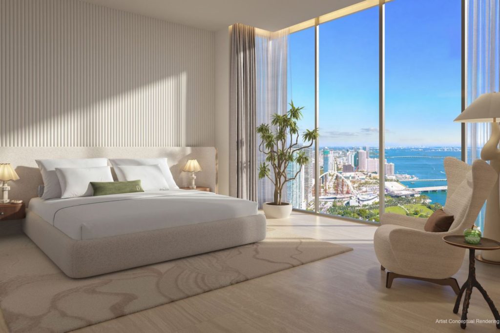 Bedroom: cream tones with panoramic bay views