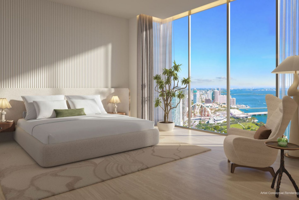 Bedroom: cream tones with panoramic bay views