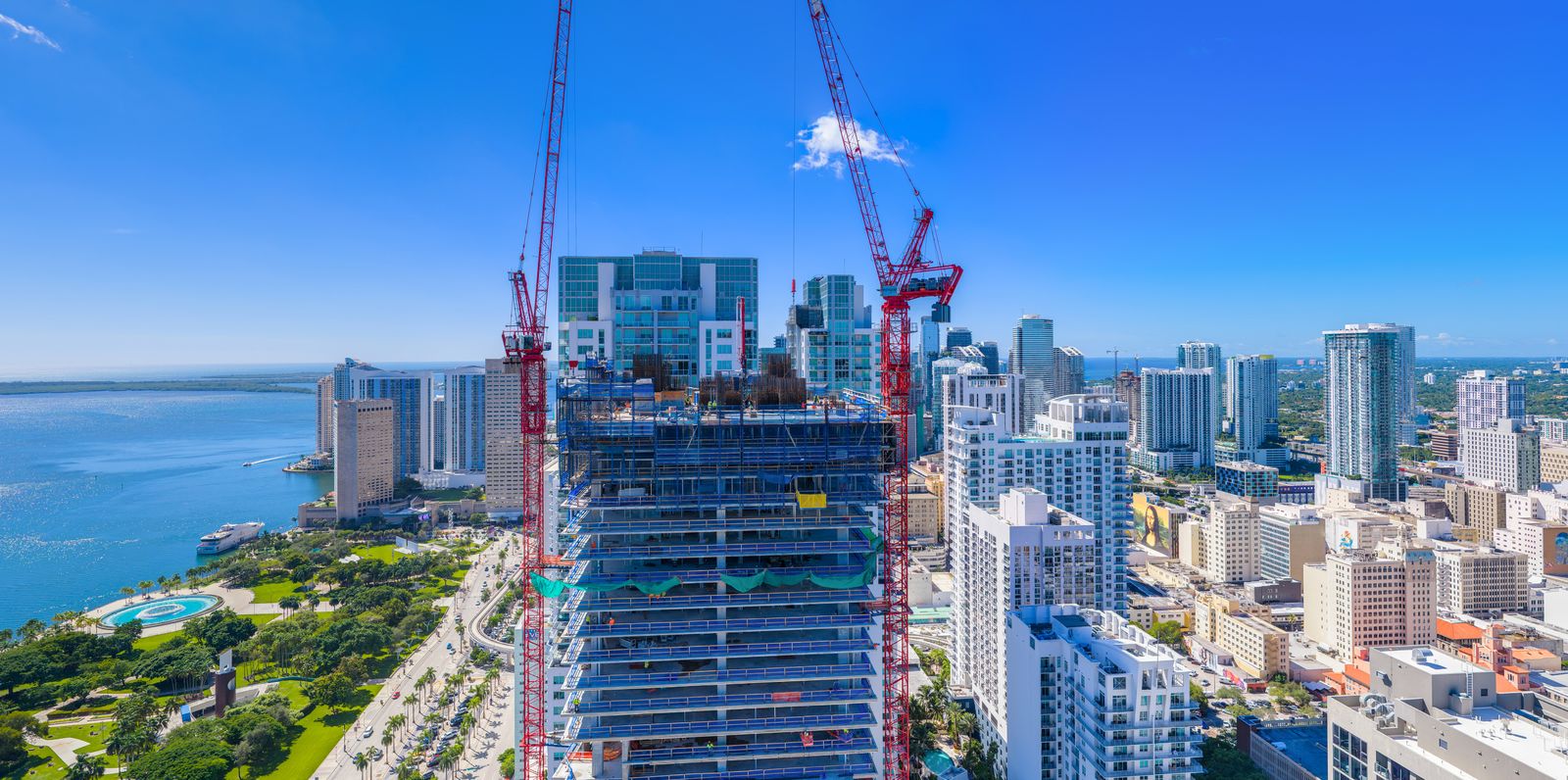 Delano Residences Miami, view south toward the Waldorf Astoria and Brickell from Level 46, developer photography from the site