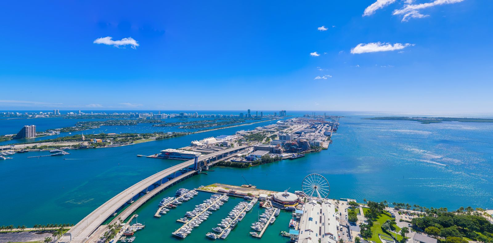 View east over Bayside, the Miamarina and PortMiami from Level 60 at the Delano Residences Miami site