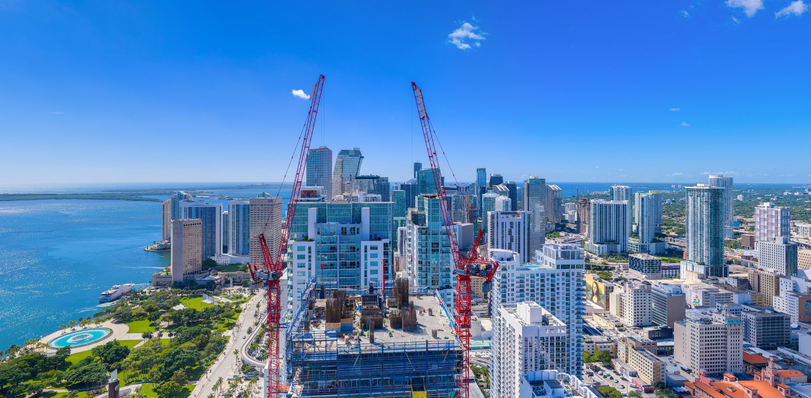 Delano Residences Miami, view north over the Kaseya Center and the bay from Level 60, developer photography from the site