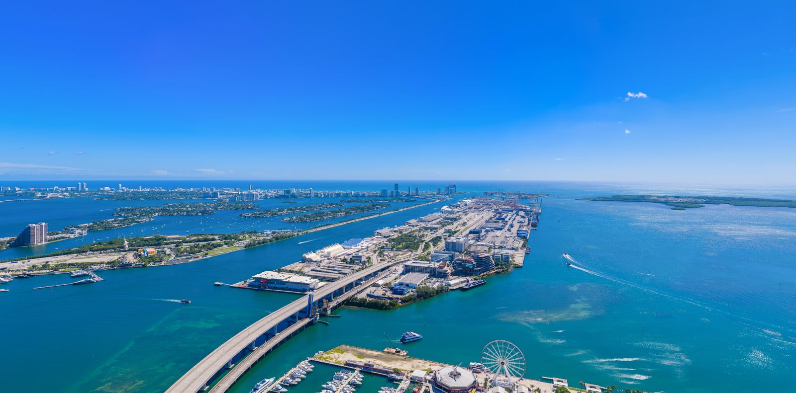 View east from Level 79 at the Delano Residences Miami site over PortMiami, Biscayne Bay and Miami Beach, developer photography