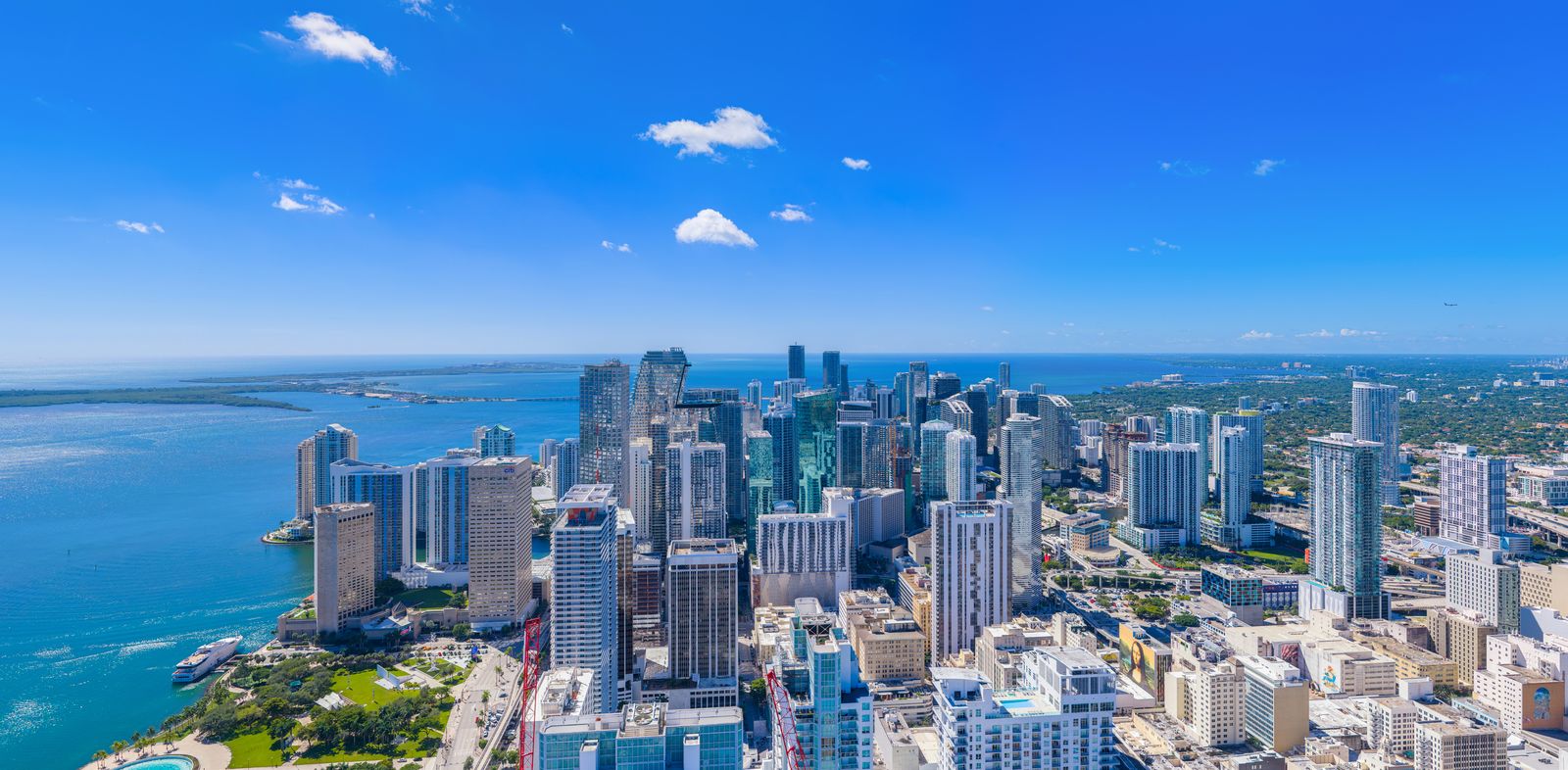 Delano Residences Miami, view north over the Kaseya Center and the bay from Level 79, developer photography from the site