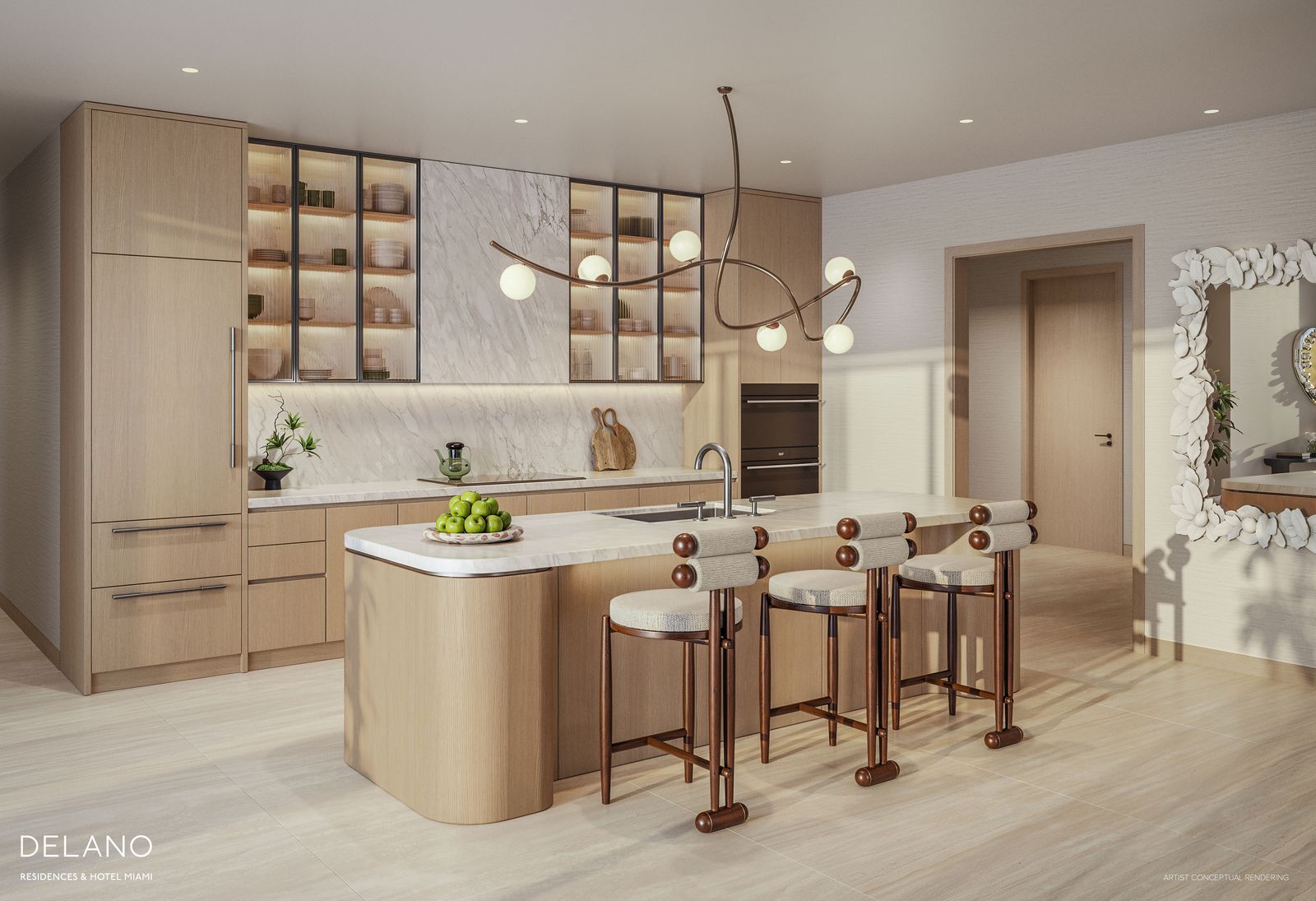 Kitchen in Italkraft cabinetry with Sub-Zero and Wolf appliances at Delano Residences Miami, developer rendering