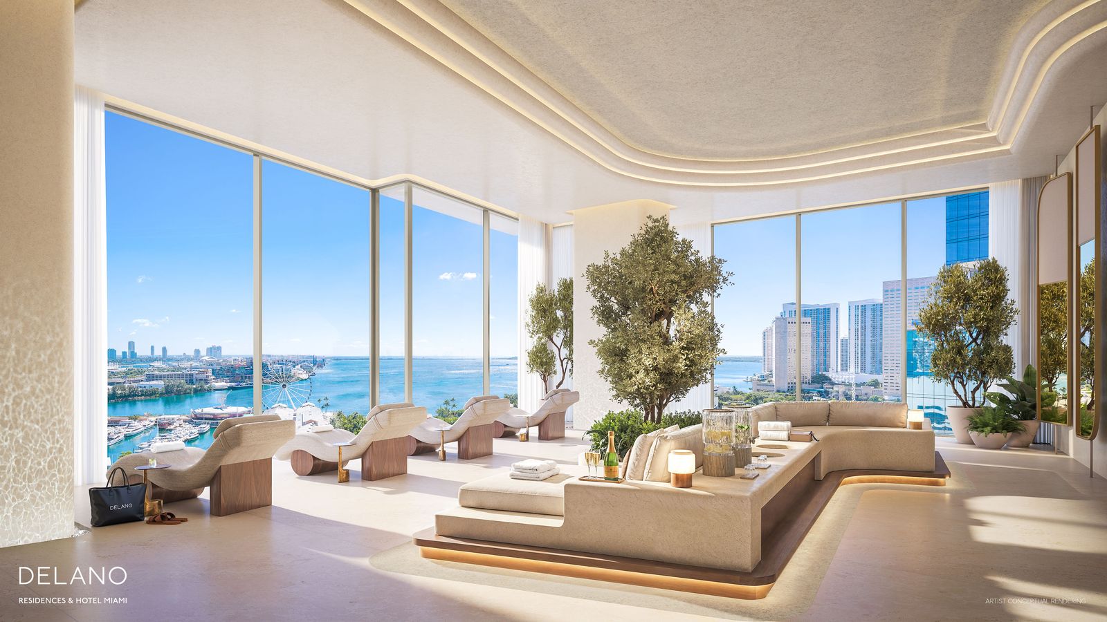 The Source by Delano, the spa and wellness level at Delano Residences Miami, developer rendering